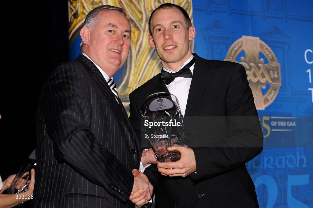 19 December 2009; Eoin Kennedy, Dublin, is presented with his Handball All-Star Award 2009 by Uachtarán CLG Criostóir Ó Cuana. Christy Ring/Nicky Rackard/Lory Meagher Champion 15 & Rounder All-Star Awards 2009, Croke Park, Dublin. Photo by Sportsfile