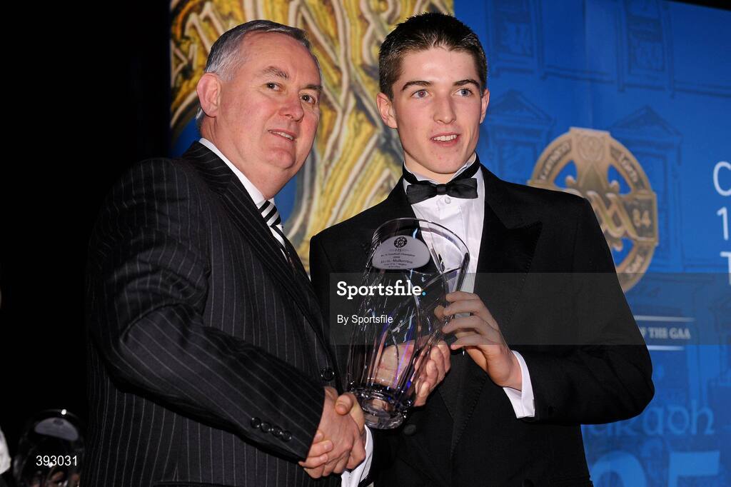 19 December 2009; Martin Mulkerrins, Galway, is presented with his Handball All-Star Award 2009 by Uachtarán CLG Criostóir Ó Cuana. Christy Ring/Nicky Rackard/Lory Meagher Champion 15 & Rounder All-Star Awards 2009, Croke Park, Dublin. Photo by Sportsfile