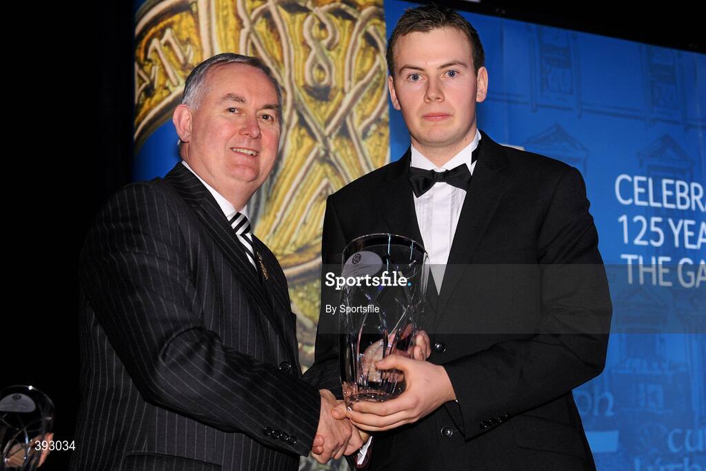 19 December 2009; Ciaran Neary, Kilkenny, is presented with his Handball All-Star Award 2009 by Uachtarán CLG Criostóir Ó Cuana. Christy Ring/Nicky Rackard/Lory Meagher Champion 15 & Rounder All-Star Awards 2009, Croke Park, Dublin. Photo by Sportsfile