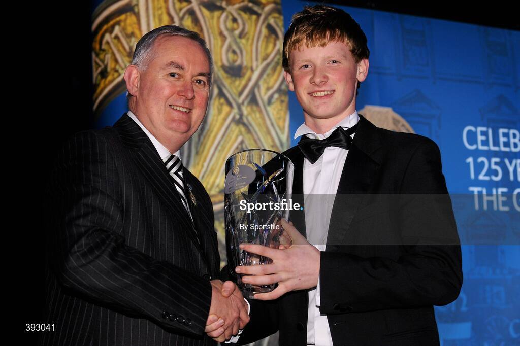 19 December 2009; Padraig McKenna, Monaghan, is presented with his Handball All-Star Award 2009 by Uachtarán CLG Criostóir Ó Cuana. Christy Ring/Nicky Rackard/Lory Meagher Champion 15 & Rounder All-Star Awards 2009, Croke Park, Dublin. Photo by Sportsfile