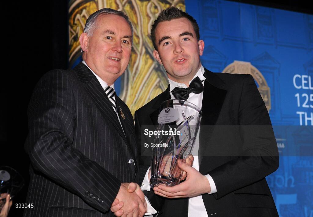 19 December 2009; Ger Coonan, Tipperary, is presented with his Handball All-Star Award 2009 by Uachtarán CLG Criostóir Ó Cuana. Christy Ring/Nicky Rackard/Lory Meagher Champion 15 & Rounder All-Star Awards 2009, Croke Park, Dublin. Photo by Sportsfile