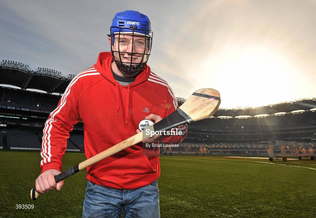 7 January 2010; MARC Sports has just announced the launch of a novel “Scrappage Scheme” for Hurling Helmets, due to be rolled out nationwide over the coming weeks. Details of the scheme were outlined at a press conference in GAA Headquarters, Croke Park, where the company also unveiled current All-Star, Joe Canning, as its newest brand ambassador. In addition, MARC Sports' chosen children's charity, Make-A-Wish, Ireland, will receive a donation for every Helmet that is scrapped. At the announcement is Galway hurling star and MARC Sports brand ambassador Joe Canning. Croke Park, Dublin. Picture credit: Brian Lawless / SPORTSFILE