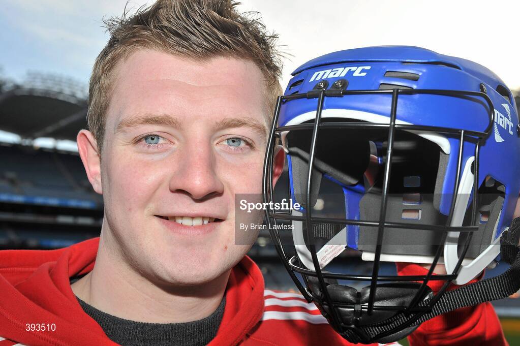 7 January 2010; MARC Sports has just announced the launch of a novel “Scrappage Scheme” for Hurling Helmets, due to be rolled out nationwide over the coming weeks. Details of the scheme were outlined at a press conference in GAA Headquarters, Croke Park, where the company also unveiled current All-Star, Joe Canning, as its newest brand ambassador. In addition, MARC Sports' chosen children's charity, Make-A-Wish, Ireland, will receive a donation for every Helmet that is scrapped. At the announcement is Galway hurling star and MARC Sports brand ambassador Joe Canning. Croke Park, Dublin. Picture credit: Brian Lawless / SPORTSFILE