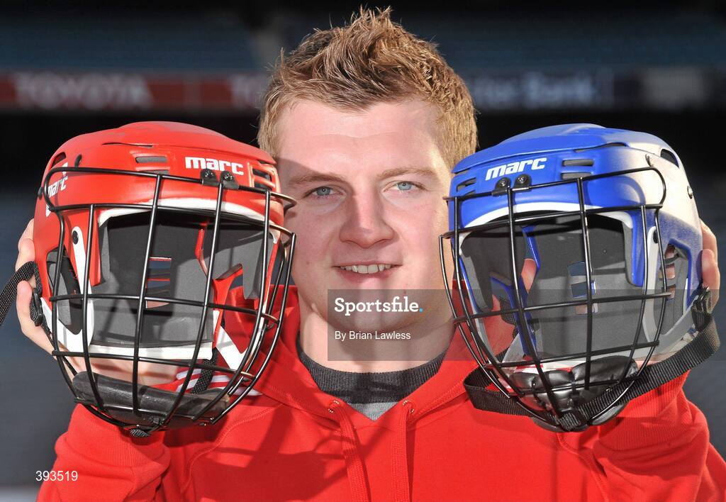 7 January 2010; MARC Sports has just announced the launch of a novel “Scrappage Scheme” for Hurling Helmets, due to be rolled out nationwide over the coming weeks. Details of the scheme were outlined at a press conference in GAA Headquarters, Croke Park, where the company also unveiled current All-Star, Joe Canning, as its newest brand ambassador. In addition, MARC Sports' chosen children's charity, Make-A-Wish, Ireland, will receive a donation for every Helmet that is scrapped. At the announcement is Galway hurling star and MARC Sports brand ambassador Joe Canning. Croke Park, Dublin. Picture credit: Brian Lawless / SPORTSFILE