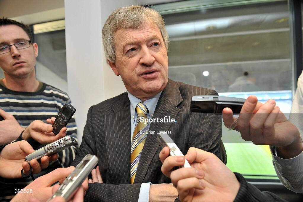 7 January 2010; MARC Sports has just announced the launch of a novel “Scrappage Scheme” for Hurling Helmets, due to be rolled out nationwide over the coming weeks. Details of the scheme were outlined at a press conference in GAA Headquarters, Croke Park, where the company also unveiled current All-Star, Joe Canning as its newest brand ambassador. In addition, MARC Sports' chosen children's charity, Make-A-Wish, Ireland, will receive a donation for every Helmet that is scrapped. At the press conference is Ard Stiúrthoir Lúthchleas Gael Paraic Duffy. Croke Park, Dublin. Picture credit: Brian Lawless / SPORTSFILE