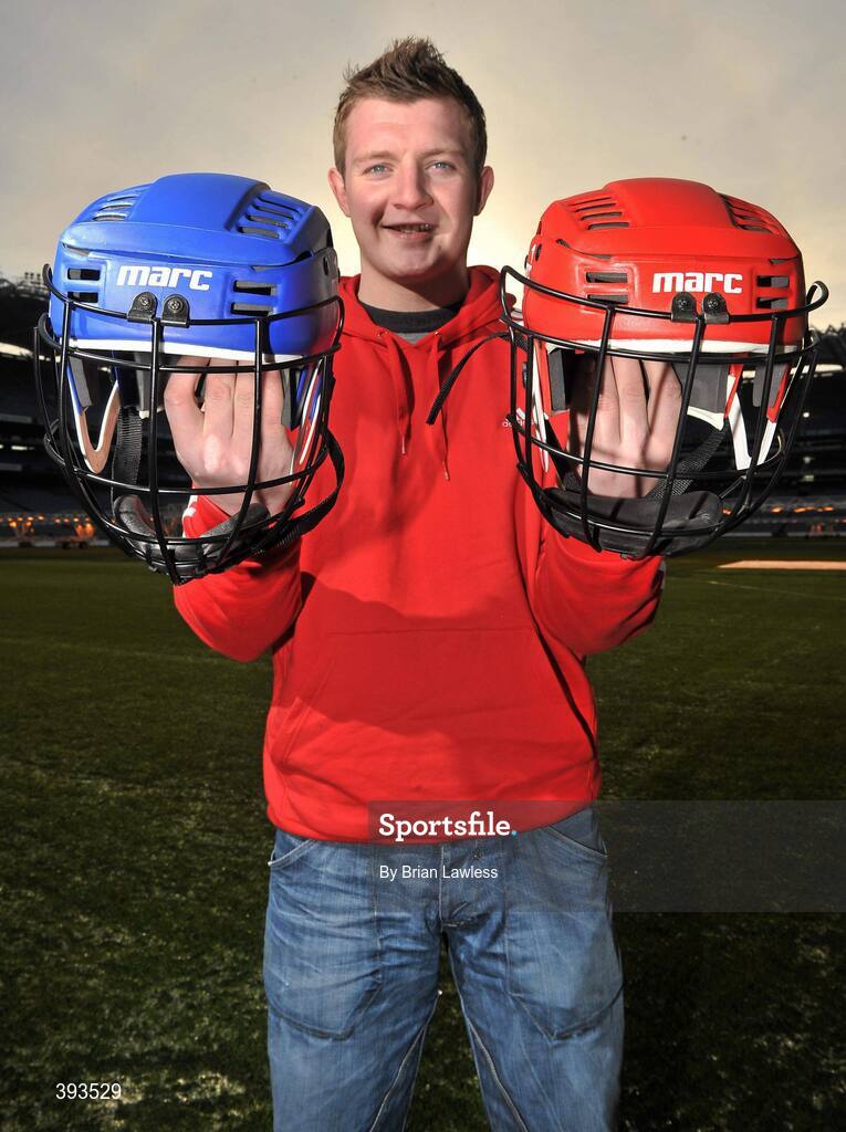 7 January 2010; MARC Sports has just announced the launch of a novel “Scrappage Scheme” for Hurling Helmets, due to be rolled out nationwide over the coming weeks. Details of the scheme were outlined at a press conference in GAA Headquarters, Croke Park, where the company also unveiled current All-Star, Joe Canning as its newest brand ambassador. In addition, MARC Sports' chosen children's charity, Make-A-Wish, Ireland, will receive a donation for every Helmet that is scrapped. At the press conference is Galway hurling star and MARC Sports brand ambassador Joe Canning. Croke Park, Dublin. Picture credit: Brian Lawless / SPORTSFILE