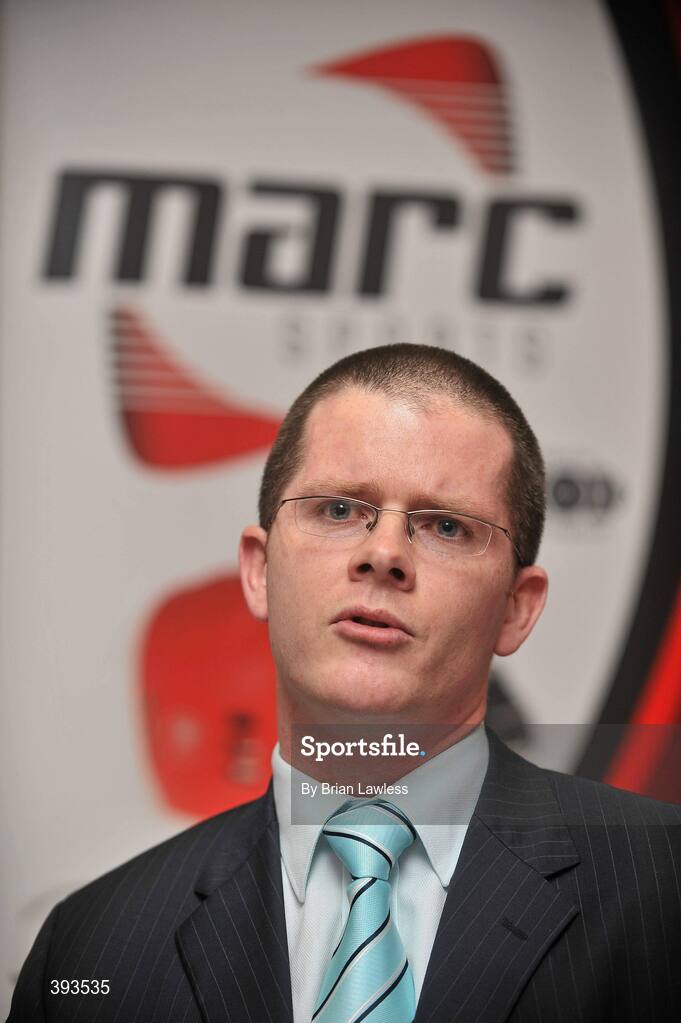 7 January 2010; MARC Sports has just announced the launch of a novel “Scrappage Scheme” for Hurling Helmets, due to be rolled out nationwide over the coming weeks. Details of the scheme were outlined at a press conference in GAA Headquarters, Croke Park, where the company also unveiled current All-Star, Joe Canning as its newest brand ambassador. In addition, MARC Sports' chosen children's charity, Make-A-Wish, Ireland, will receive a donation for every Helmet that is scrapped. Speaking at the press conference is Mark Ganly, founder of MARC Sports. Croke Park, Dublin. Picture credit: Brian Lawless / SPORTSFILE