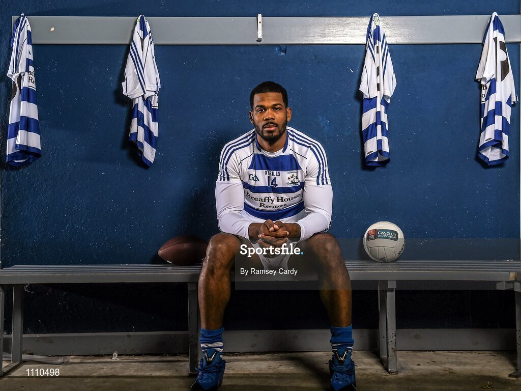 15 February 2016; Ex Miami Dolphin Roberto Wallace is pictured ahead of AIB’s ‘The Toughest Trade’ where the pro athlete will swap American football for Gaelic football. The two-part documentary will air on RTÉ2 in early March in the lead up to the AIB GAA Club Championship Finals on St Patrick’s Day. For exclusive content and to see why AIB are backing Club and County follow us @AIB_GAA and on Facebook at Facebook.com/AIBGAA. Breaffy GAA Club, Castlebar, Mayo. Picture credit: Ramsey Cardy / SPORTSFILE
