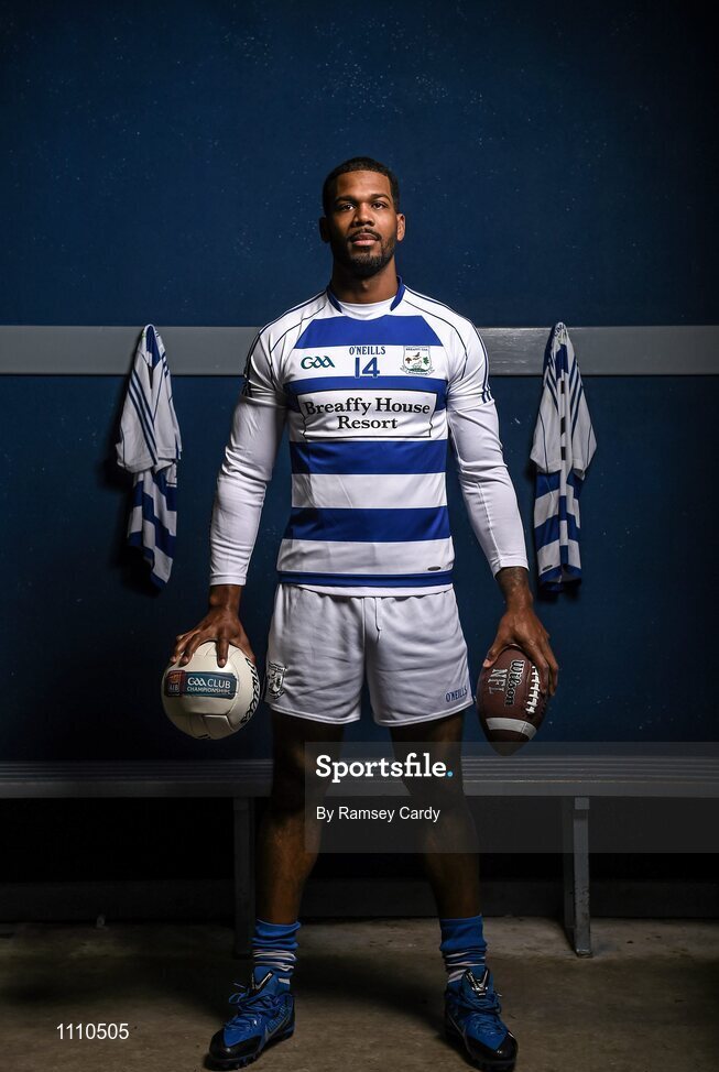 15 February 2016; Ex Miami Dolphin Roberto Wallace is pictured ahead of AIB’s ‘The Toughest Trade’ where the pro athlete will swap American football for Gaelic football. The two-part documentary will air on RTÉ2 in early March in the lead up to the AIB GAA Club Championship Finals on St Patrick’s Day. For exclusive content and to see why AIB are backing Club and County follow us @AIB_GAA and on Facebook at Facebook.com/AIBGAA. Breaffy GAA Club, Castlebar, Mayo. Picture credit: Ramsey Cardy / SPORTSFILE