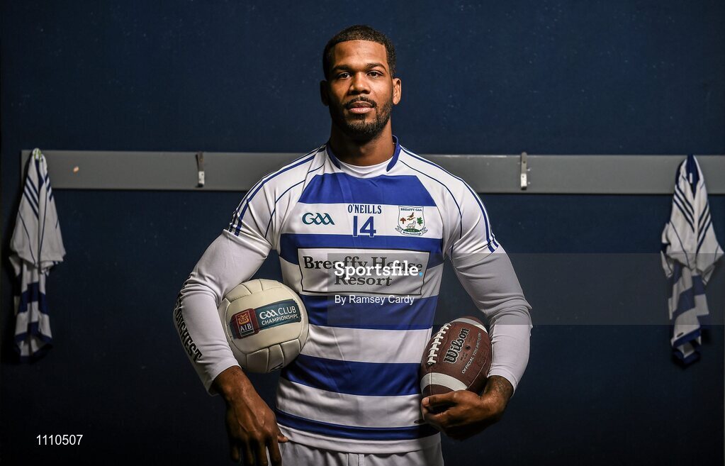 15 February 2016; Ex Miami Dolphin Roberto Wallace is pictured ahead of AIB’s ‘The Toughest Trade’ where the pro athlete will swap American football for Gaelic football. The two-part documentary will air on RTÉ2 in early March in the lead up to the AIB GAA Club Championship Finals on St Patrick’s Day. For exclusive content and to see why AIB are backing Club and County follow us @AIB_GAA and on Facebook at Facebook.com/AIBGAA. Breaffy GAA Club, Castlebar, Mayo. Picture credit: Ramsey Cardy / SPORTSFILE