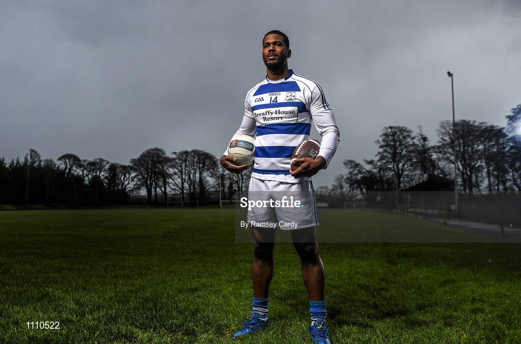 15 February 2016; Ex Miami Dolphin Roberto Wallace is pictured ahead of AIB’s ‘The Toughest Trade’ where the pro athlete will swap American football for Gaelic football. The two-part documentary will air on RTÉ2 in early March in the lead up to the AIB GAA Club Championship Finals on St Patrick’s Day. For exclusive content and to see why AIB are backing Club and County follow us @AIB_GAA and on Facebook at Facebook.com/AIBGAA. Breaffy GAA Club, Castlebar, Mayo. Picture credit: Ramsey Cardy / SPORTSFILE