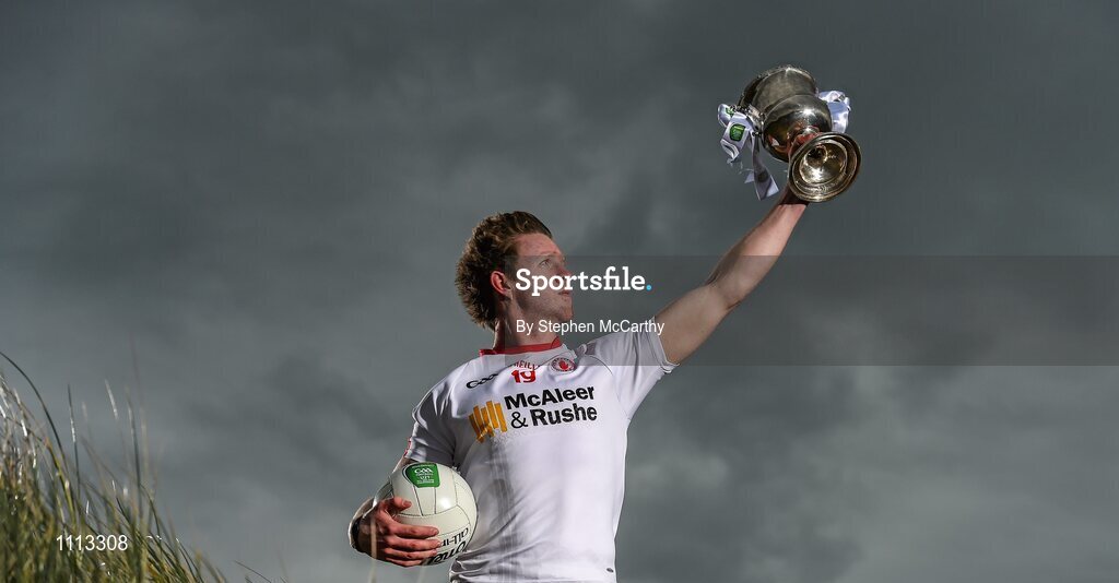 16 February 2016; In attendance at the launch of the 2016 EirGrid GAA Football U21 All-Ireland Championship launch today is Tyrone U21 footballer Frank Burns. Dollymount Strand, Dublin. Picture credit: Stephen McCarthy / SPORTSFILE
