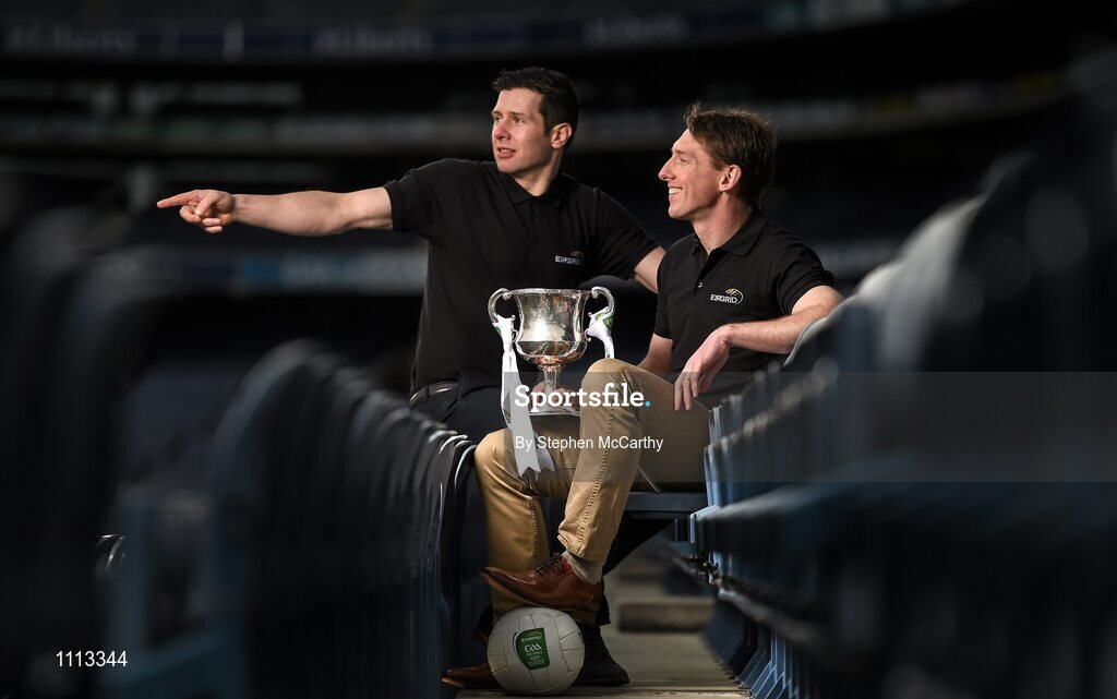 16 February 2016; In attendance at the launch of the 2016 EirGrid GAA Football U21 All-Ireland Championship launch today are EirGrid GAA Football U21 All-Ireland Championship ambassadors Sean Cavanagh, Tyrone footballer, left, and Trevor Giles, former Meath footballer. Croke Park, Dublin. Picture credit: Stephen McCarthy / SPORTSFILE