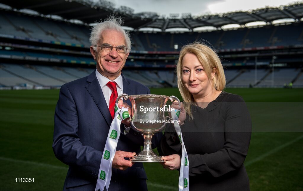 16 February 2016; In attendance at the launch of the 2016 EirGrid GAA Football U21 All-Ireland Championship launch today are John O'Connor, Chairman, EirGrid, and Rosemary Steen, Director of Public Affairs, EirGrid. Croke Park, Dublin. Picture credit: Stephen McCarthy / SPORTSFILE