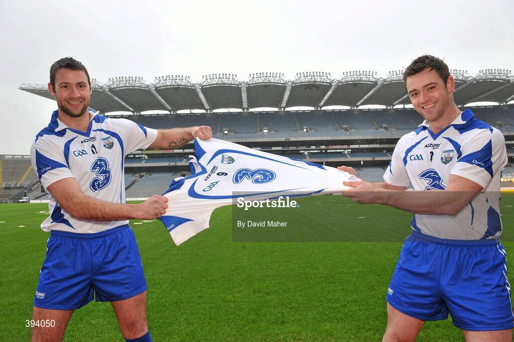 13 January 2010; Pictured at the unveiling of the new Waterford GAA strip for 2010 were Dan Shanahan, left, Waterford hurler and Mick Ahearne, Waterford footballer. The new jersey was launched as part of a new two year sponsorship by 3, Ireland’s fastest growing network, of Waterford GAA, covering both the Hurling and Football codes and includes all grades from Minor to Senior inter-county teams over the next two years. Croke Park, Dublin. Picture credit: David Maher / SPORTSFILE