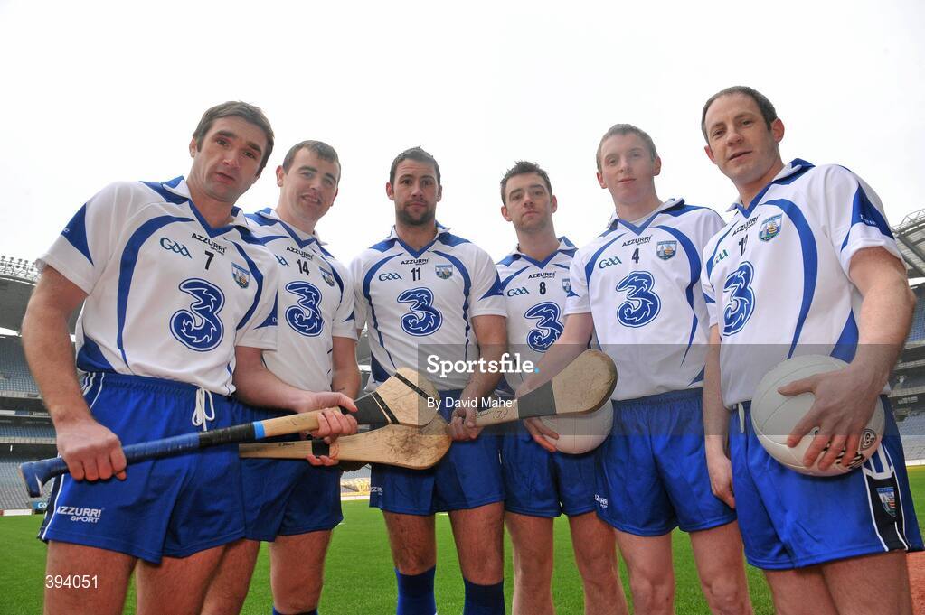 13 January 2010; Pictured at the unveiling of the new Waterford GAA strip for 2010 were Waterford hurlers and footballers, left to right, Tony Browne, Eoin Kelly, Dan Shanahan, Mick Ahearne, Maurice O'Gorman and Stephen Cunningham. The new jersey was launched as part of a new two year sponsorship by 3, Ireland’s fastest growing network, of Waterford GAA, covering both the Hurling and Football codes and includes all grades from Minor to Senior inter-county teams over the next two years. Croke Park, Dublin. Picture credit: David Maher / SPORTSFILE