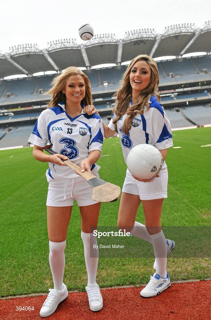 13 January 2010; Pictured at the unveiling of the new Waterford GAA strip for 2010 were models Sarah Kavanagh, left, and Nadia Forde. The new jersey was launched as part of a new two year sponsorship by 3, Ireland’s fastest growing network, of Waterford GAA, covering both the Hurling and Football codes and includes all grades from Minor to Senior inter-county teams over the next two years. Croke Park, Dublin. Picture credit: David Maher / SPORTSFILE