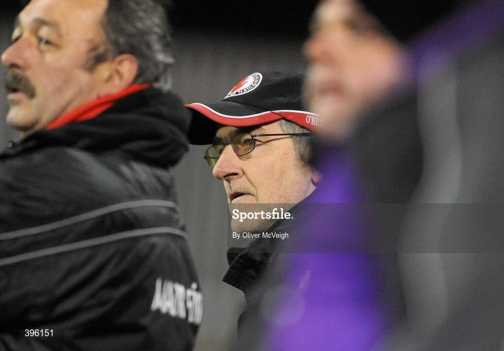 20 January 2010; Tyrone manager Mickey Hatre. Barrett Sports Lighting Dr. McKenna Cup, Group B, Donegal v Tyrone, MacCumhaill Park, Ballybofey, Co. Donegal. Picture credit: Oliver McVeigh / SPORTSFILE
