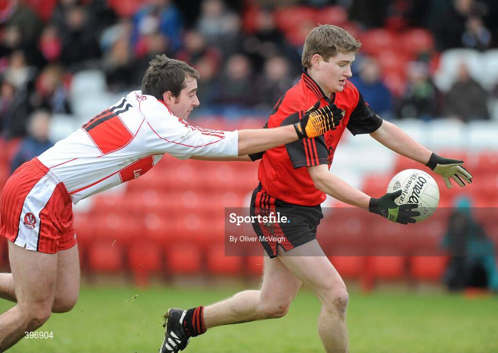 24 January 2010; Conor Maginn, Down, in action against Charlie Kielt, Derry. Barrett Sports Lighting Dr. McKenna Cup, Group C, Derry v Down, Celtic Park, Derry. Picture credit: Oliver McVeigh / SPORTSFILE