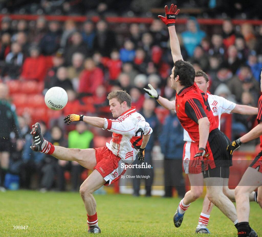 24 January 2010; Raymond Wilkinson, Down, in action against Kevin McKernan, Derry. Barrett Sports Lighting Dr. McKenna Cup, Group C, Derry v Down, Celtic Park, Derry. Picture credit: Oliver McVeigh / SPORTSFILE