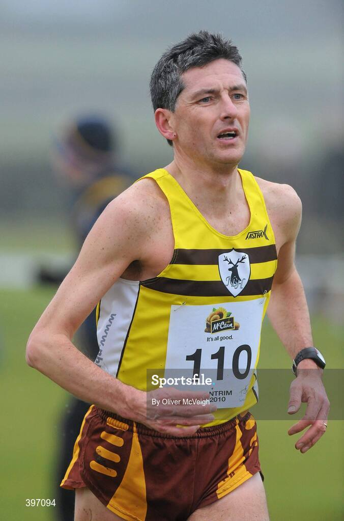 23 January 2010; Neil Carty, North Belfast Harriers, in action during the Male Masters race. Antrim IAAF International Cross Country, Greenmount Campus, Belfast, Co. Antrim. Picture credit: Oliver McVeigh / SPORTSFILE