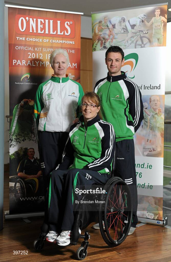 25 January 2010; The Irish Paralympic Team are to wear O'Neills kit for 2012 Paralympic Games in London after the Paralympic Council of Ireland announced O'Neills as the Official Kit Supplier to the 2012 Irish Paralympic Team. At the announcement are athletes, from left, Catherine Walsh, Cycling, Eimear Breathnach, Table Tennis, and Gary Messett, Football. Sport HQ, Parkwest Business Park, Clondalkin, Dublin. Picture credit: Brendan Moran / SPORTSFILE
