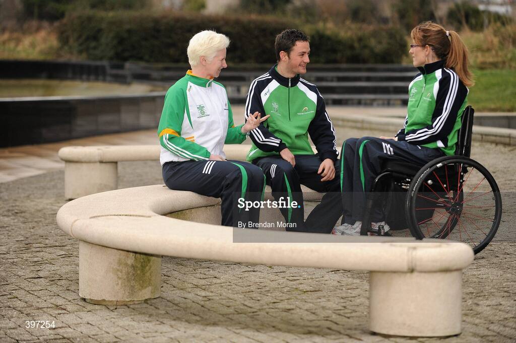 25 January 2010; The Irish Paralympic Team are to wear O'Neills kit for 2012 Paralympic Games in London after the Paralympic Council of Ireland announced O'Neills as the Official Kit Supplier to the 2012 Irish Paralympic Team. At the announcement are athletes, from left, Catherine Walsh, Cycling, Gary Messett, Football and Eimear Breathnach, Table Tennis. Sport HQ, Parkwest Business Park, Clondalkin, Dublin. Picture credit: Brendan Moran / SPORTSFILE