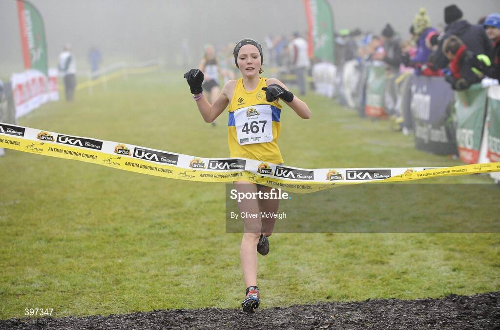 23 January 2010; Chloe Cowan, Giffnock North, winning the Under 13 Girls race, Antrim IAAF International Cross Country. Greenmount Campus, Belfast, Co. Antrim. Picture credit: Oliver McVeigh / SPORTSFILE