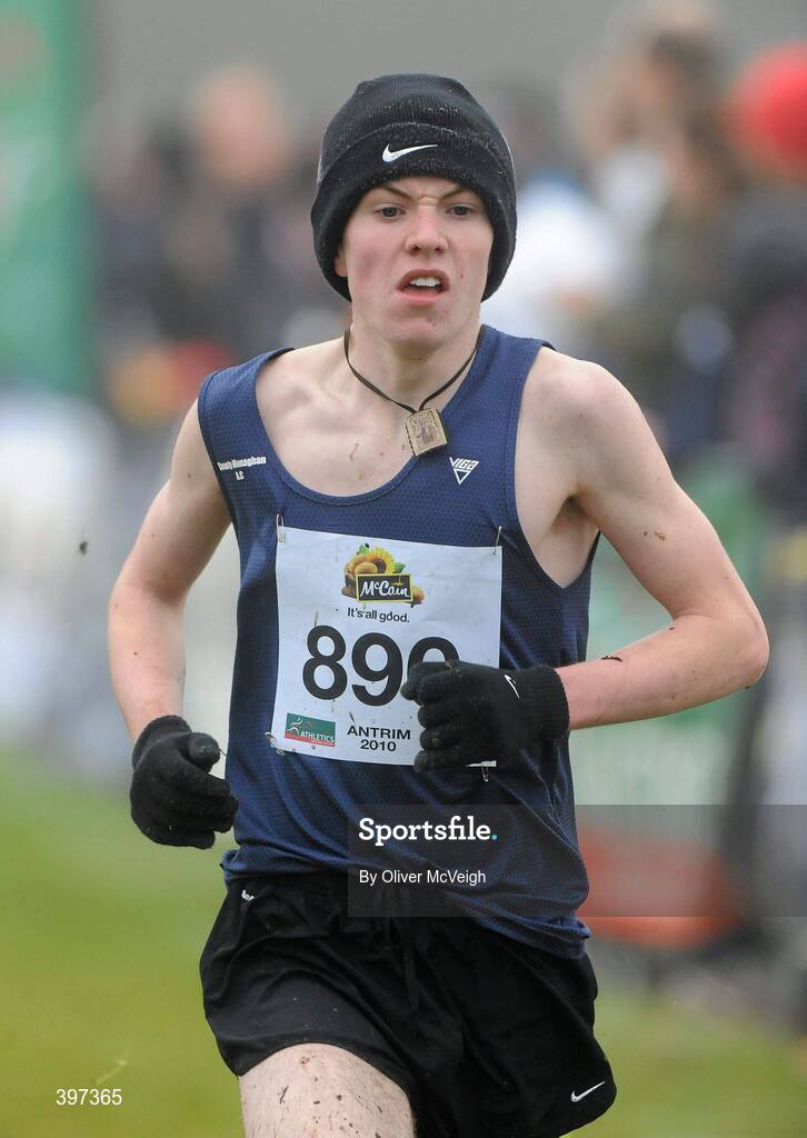 23 January 2010; Caoimhin Kelly, Co. Monaghan AC, in action during the Under 17 Boys race, Antrim IAAF International Cross Country. Greenmount Campus, Belfast, Co. Antrim. Picture credit: Oliver McVeigh / SPORTSFILE