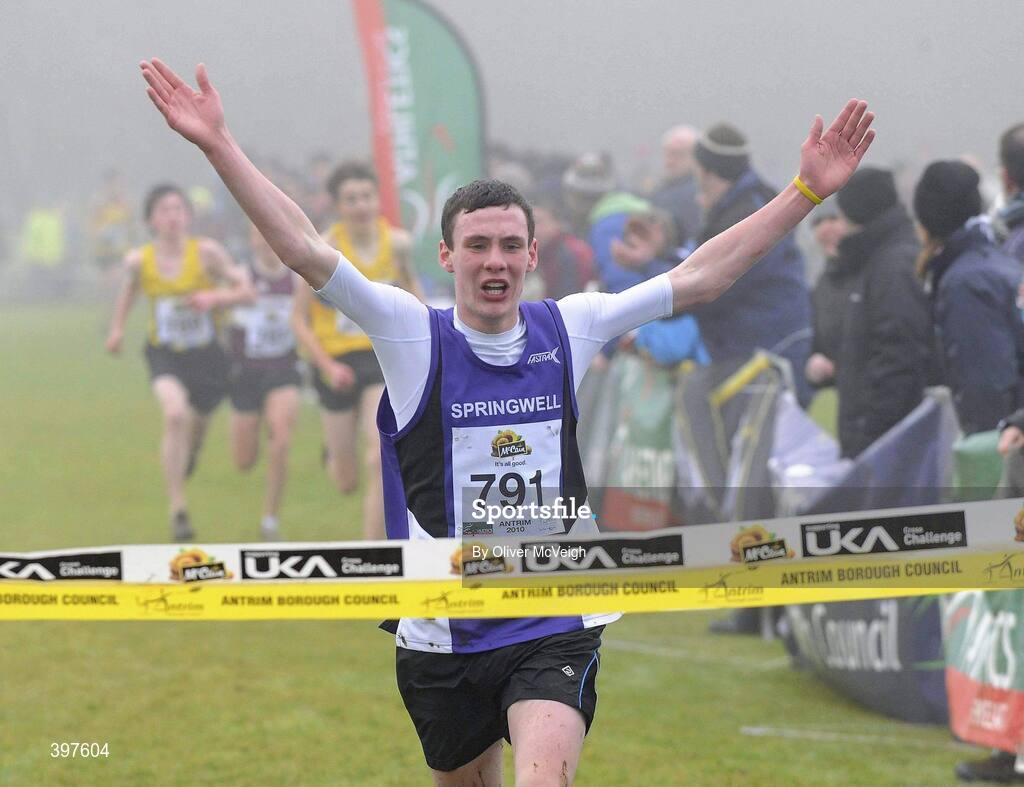 23 January 2010; Connor Christie, Springwell AC, winning the Under 15 Boys Race. Antrim IAAF International Cross Country. Greenmount Campus, Belfast, Co. Antrim. Picture credit: Oliver McVeigh / SPORTSFILE