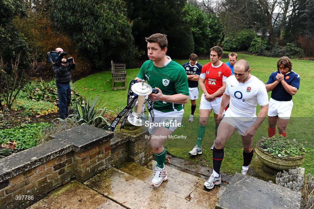 27 January 2010; Ireland captain Brian O'Driscoll with fellow captains, from left, Chris Cusiter, Scotland, Ryan Jones, Wales, Leonardo Ghiraldini, Italy, Steve Borthwick, England, and Dimitri Szarzewski, France, at the RBS Six Nations Rugby Championship launch. The Hurlingham Club, Ranelagh Gardens, London, England. Picture credit: Stephen McCarthy / SPORTSFILE