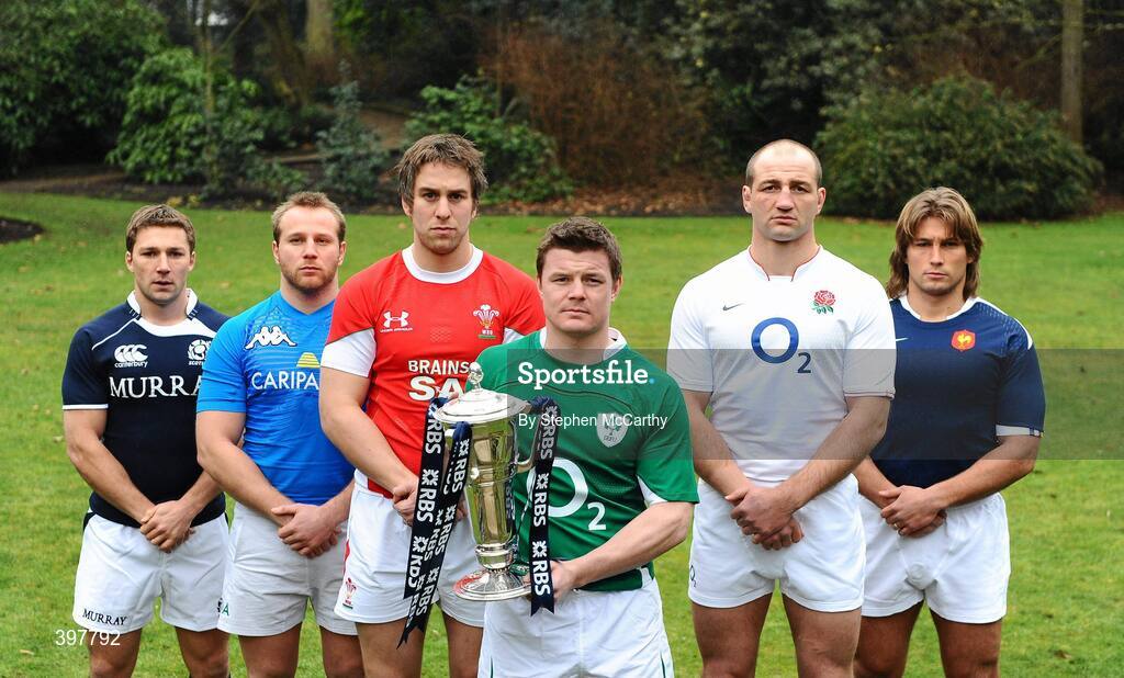 27 January 2010; Ireland captain Brian O'Driscoll with fellow captains, from left, Chris Cusiter, Scotland, Leonardo Ghiraldini, Italy, Ryan Jones, Wales, Steve Borthwick, England, and Dimitri Szarzewski, France, at the RBS Six Nations Rugby Championship launch. The Hurlingham Club, Ranelagh Gardens, London, England. Picture credit: Stephen McCarthy / SPORTSFILE