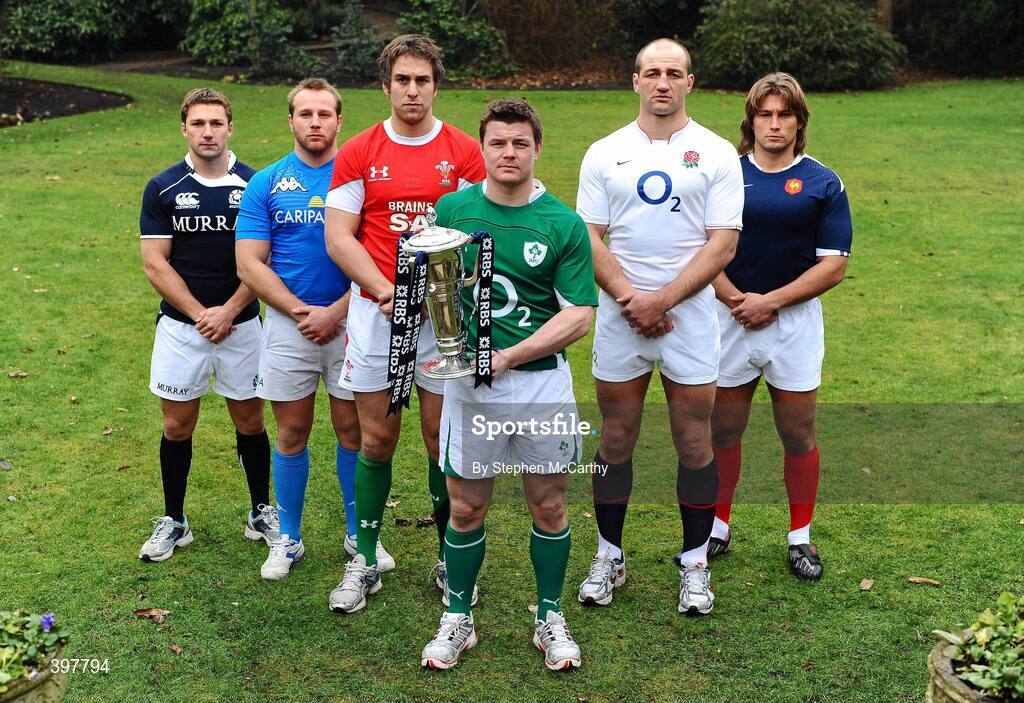 27 January 2010; Ireland captain Brian O'Driscoll with fellow captains, from left, Chris Cusiter, Scotland, Leonardo Ghiraldini, Italy, Ryan Jones, Wales, Steve Borthwick, England, and Dimitri Szarzewski, France, at the RBS Six Nations Rugby Championship launch. The Hurlingham Club, Ranelagh Gardens, London, England. Picture credit: Stephen McCarthy / SPORTSFILE