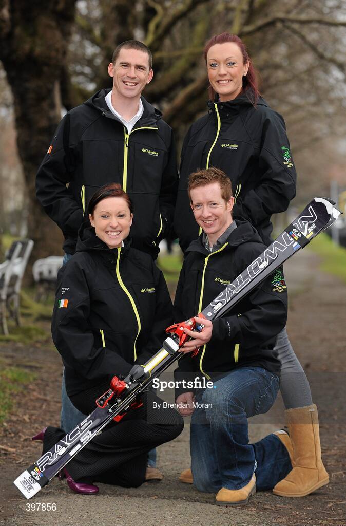 27 January 2010; At the announcement of the Irish team who will compete at the 2010 Winter Olympic Games in Vancouver, Canada, which start of the 12th February next, are, clockwise from front left, Claire Bergin, brakewoman on the Women's Bobsleigh team, Pat Shannon, Men's Skeleton Bobsleigh, Aoife Hoey, pilot on the Women's Bobsleigh team and Shane O'Connor, Men's Alpine Slalom. Embassy of Canada to Ireland, Dublin. Picture credit: Brendan Moran / SPORTSFILE