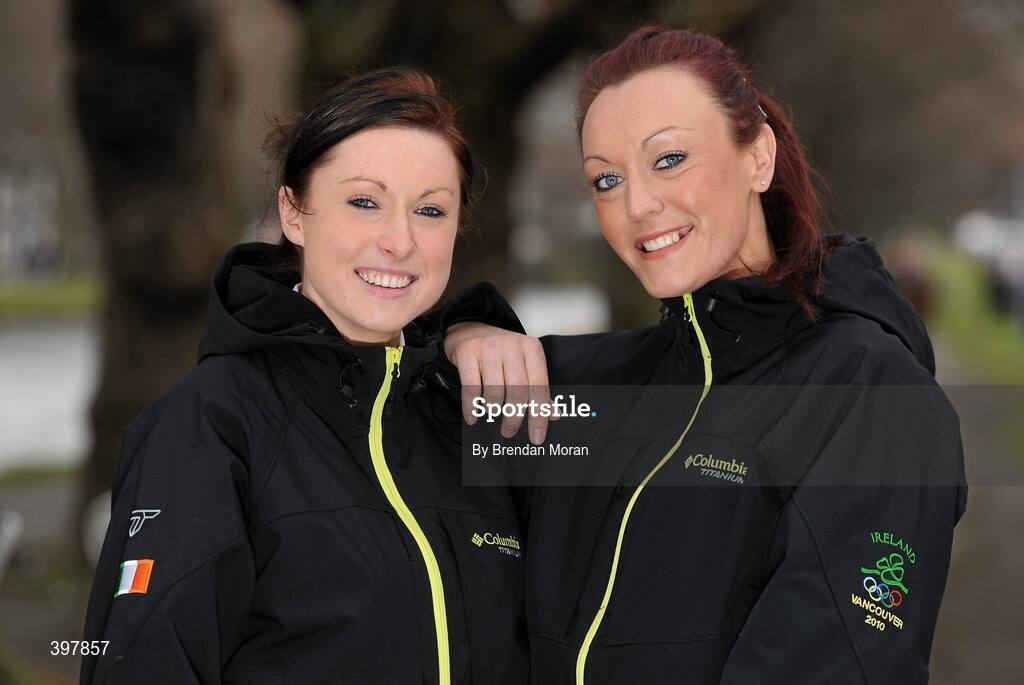 27 January 2010; At the announcement of the Irish team who will compete at the 2010 Winter Olympic Games in Vancouver, Canada, which start of the 12th February next, are the Women's Bobsleigh team of brakewoman, Claire Bergin, left, and pilot Aoife Hoey. Embassy of Canada to Ireland, Dublin. Picture credit: Brendan Moran / SPORTSFILE
