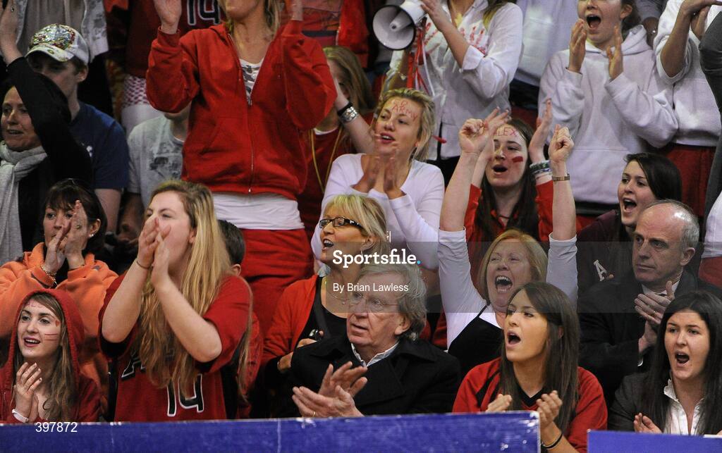 27 January 2010; RTE Presenter Tom McGurk watches on during the match. McGurk's two daughters Jessica and Georgia McGurk were playing for Alexandra College, Dublin. All-Ireland School Cup Finals 2010 - U19 Girls C Final, Alexandra College, Dublin v Abbey Vocational School, Donegal, National Basketball Arena, Tallaght, Dublin. Picture credit: Brian Lawless / SPORTSFILE