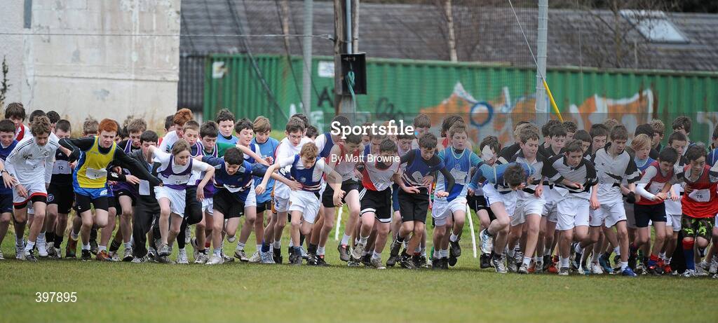 27 January 2010; The start of the Minor Boys 1500m race at  the DCU Invitational Cross Country competition. Dublin City University, Glasnevin, Dublin. Picture credit: Matt Browne / SPORTSFILE