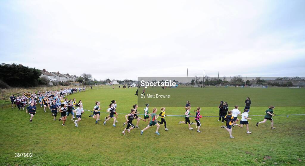 27 January 2010; Sarah Fitzpatrick leads the field on her way to winning the Junior Girls 1500m race during the DCU Invitational Cross Country competition. Dublin City University, Glasnevin, Dublin. Picture credit: Matt Browne / SPORTSFILE
