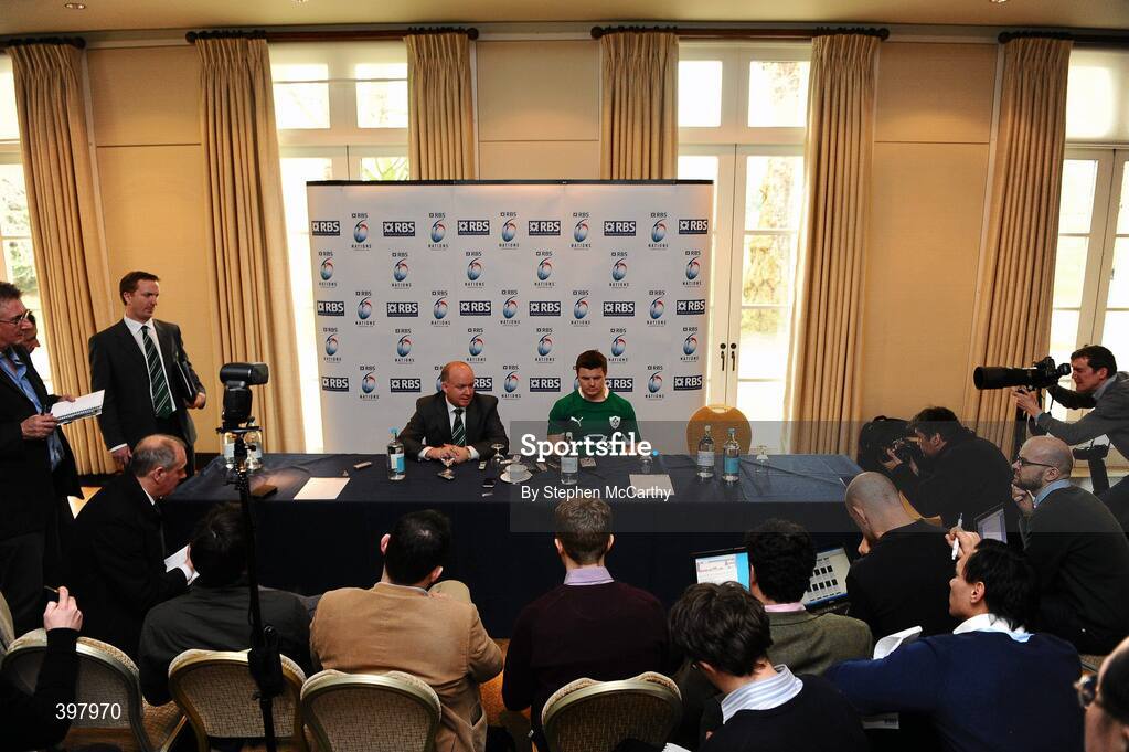 27 January 2010; Ireland head coach Declan Kidney and captain Brian O'Driscoll at the RBS Six Nations Rugby Championship launch. The Hurlingham Club, Ranelagh Gardens, London, England. Picture credit: Stephen McCarthy / SPORTSFILE