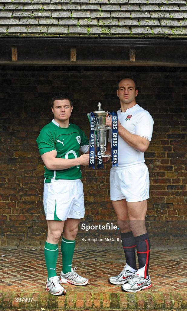 27 January 2010; Ireland captain Brian O'Driscoll and England captain Steve Borthwick at the RBS Six Nations Rugby Championship launch. The Hurlingham Club, Ranelagh Gardens, London, England. Picture credit: Stephen McCarthy / SPORTSFILE