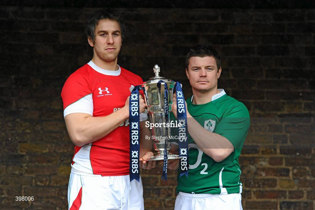 27 January 2010; Wales captain Ryan Jones and Ireland captain Brian O'Driscoll at the RBS Six Nations Rugby Championship launch. The Hurlingham Club, Ranelagh Gardens, London, England. Picture credit: Stephen McCarthy / SPORTSFILE