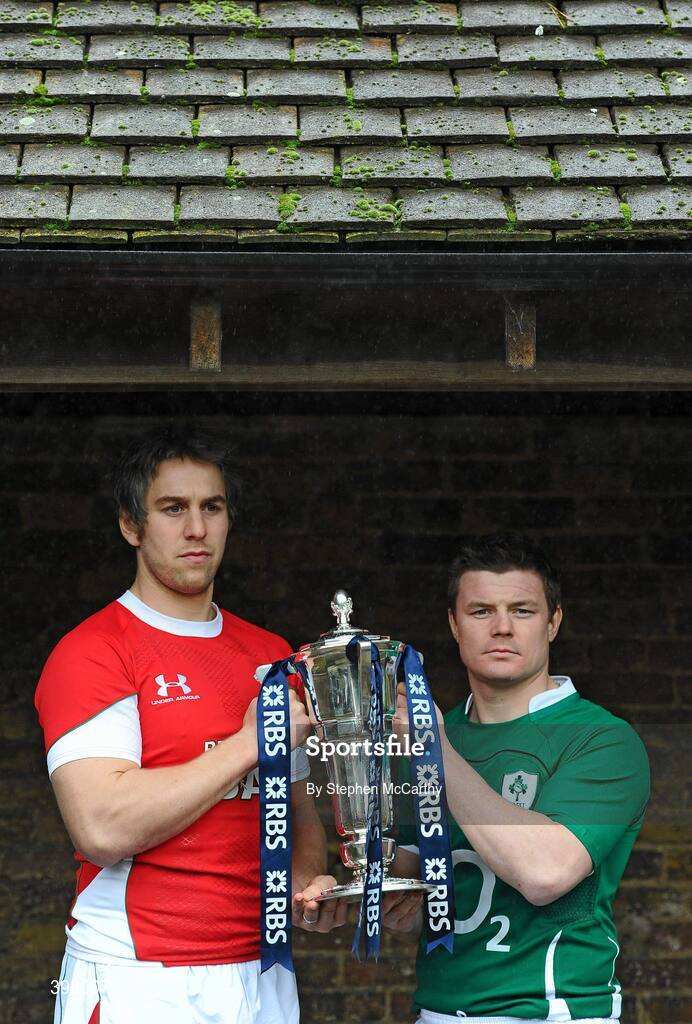 27 January 2010; Wales captain Ryan Jones and Ireland captain Brian O'Driscoll at the RBS Six Nations Rugby Championship launch. The Hurlingham Club, Ranelagh Gardens, London, England. Picture credit: Stephen McCarthy / SPORTSFILE
