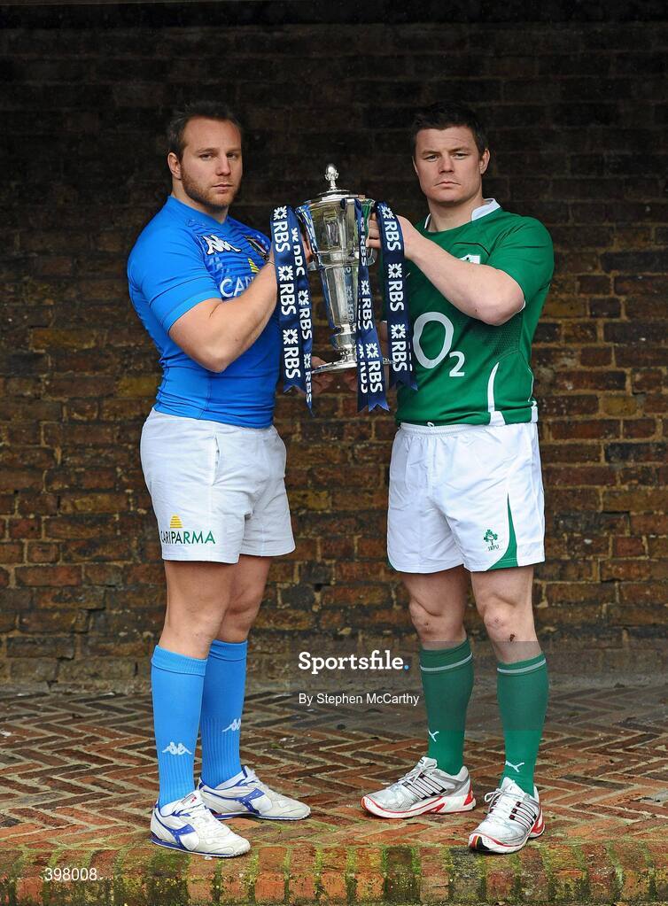 27 January 2010; Italy captain Leonardo Ghiraldini and Ireland captain Brian O'Driscoll at the RBS Six Nations Rugby Championship launch. The Hurlingham Club, Ranelagh Gardens, London, England. Picture credit: Stephen McCarthy / SPORTSFILE