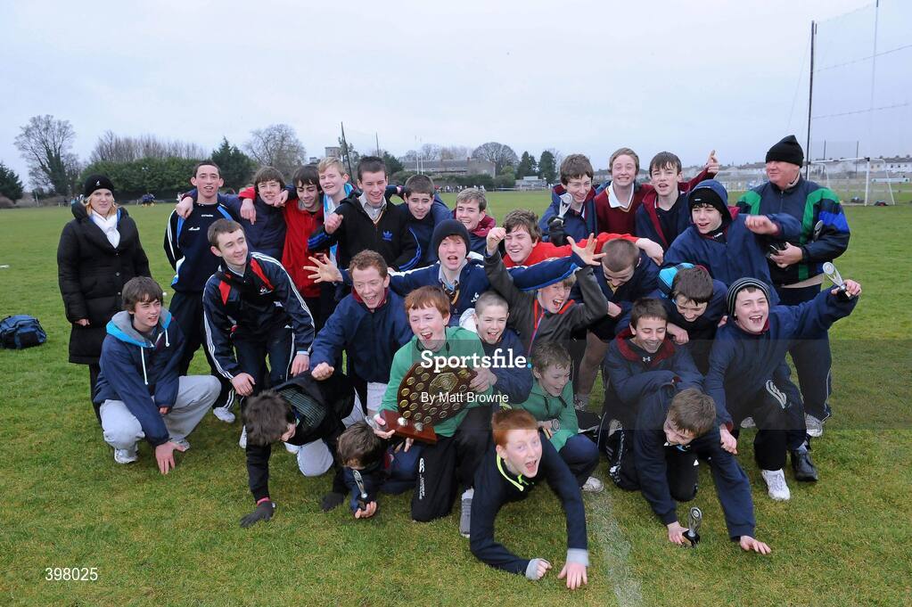 27 January 2010; St Fintan's High School Sutton, Co. Dublin, celebrate after winning the Junior Boys team event at the DCU Invitational Cross Country competition. Dublin City University, Glasnevin, Dublin. Picture credit: Matt Browne / SPORTSFILE