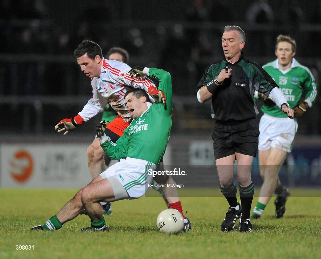 27 January 2010; Mathew Keenan, Fermanagh, in action against Conor Gormley, Tyrone. Barrett Sports Lighting Dr. McKenna Cup Semi-Final, Tyrone v Fermanagh, Healy Park, Omagh, Co. Tyrone. Picture credit: Oliver McVeigh / SPORTSFILE