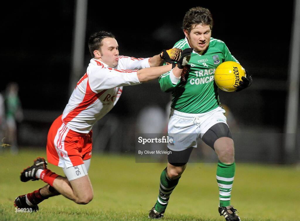 27 January 2010; Ciaran Flaherty, Fermanagh, in action against Kyle Coney, Tyrone. Barrett Sports Lighting Dr. McKenna Cup Semi-Final, Tyrone v Fermanagh, Healy Park, Omagh, Co. Tyrone. Picture credit: Oliver McVeigh / SPORTSFILE