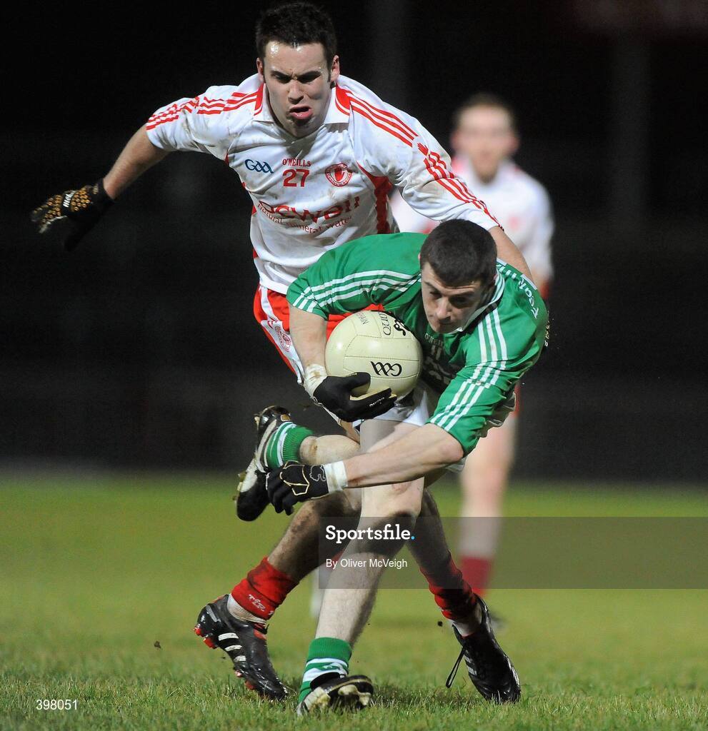 27 January 2010; Michael Jones, Fermanagh, in action against Kyle Coney, Tyrone. Barrett Sports Lighting Dr. McKenna Cup Semi-Final, Tyrone v Fermanagh, Healy Park, Omagh, Co. Tyrone. Picture credit: Oliver McVeigh / SPORTSFILE