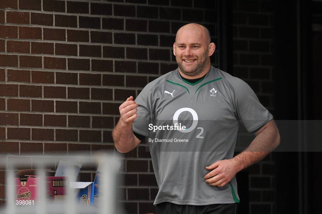 28 January 2010; Ireland's John Hayes makes his way out for squad training ahead of their opening RBS Six Nations Rugby Championship game against Italy on February 6th. University of Limerick, Limerick. Picture credit: Diarmuid Greene / SPORTSFILE