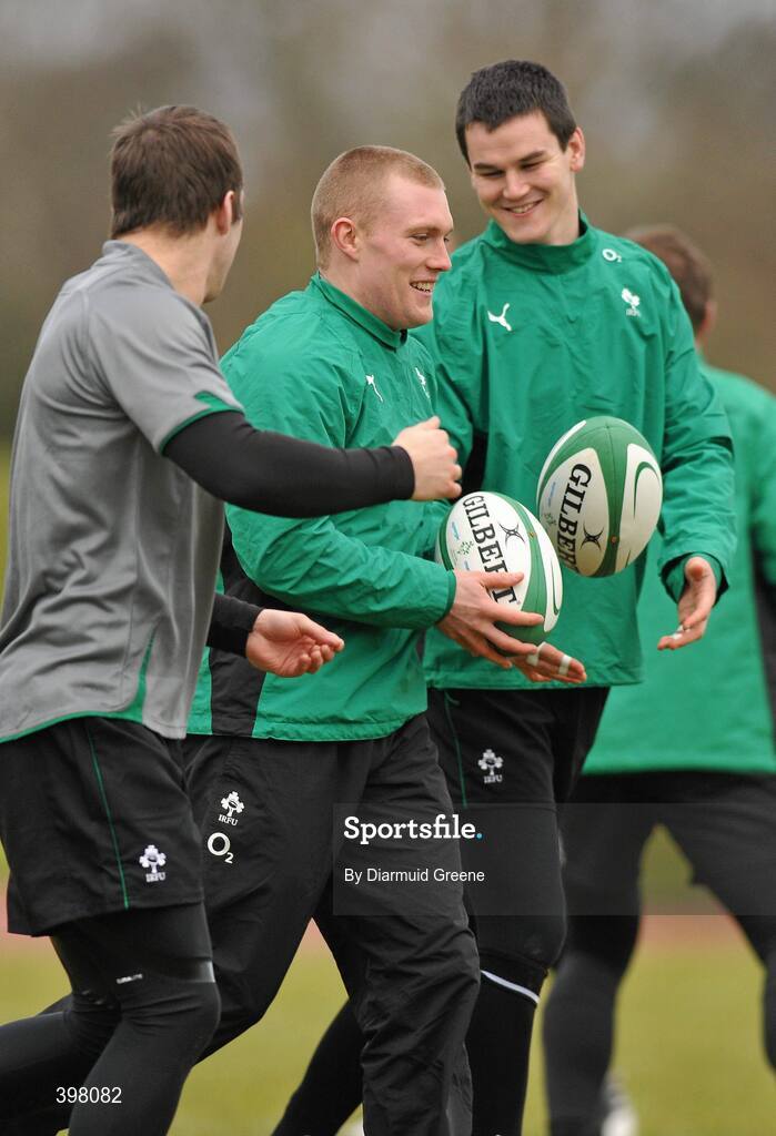 28 January 2010; Ireland players, from left, Tomas O'Leary, Keith Earls and Jonathan Sexton in action during squad training ahead of their opening RBS Six Nations Rugby Championship game against Italy on February 6th. University of Limerick, Limerick. Picture credit: Diarmuid Greene / SPORTSFILE
