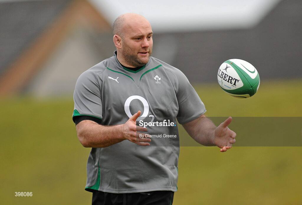 28 January 2010; Ireland's John Hayes in action during squad training ahead of their opening RBS Six Nations Rugby Championship game against Italy on February 6th. University of Limerick, Limerick. Picture credit: Diarmuid Greene / SPORTSFILE